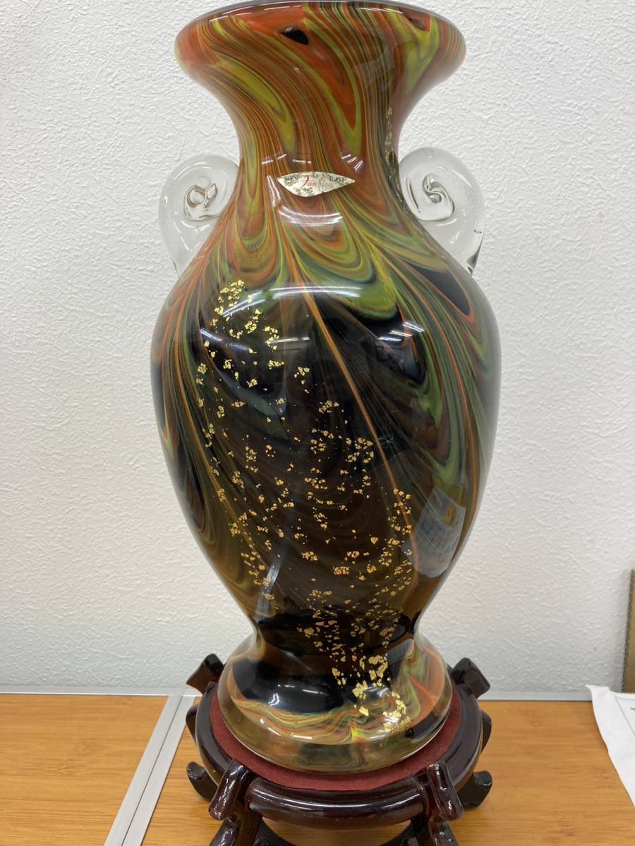 A【4C430】NARUMI GLASS　Fantasy　ナルミガラスファンタジー　風水　金彩　壺　花瓶　ガラス　高級品