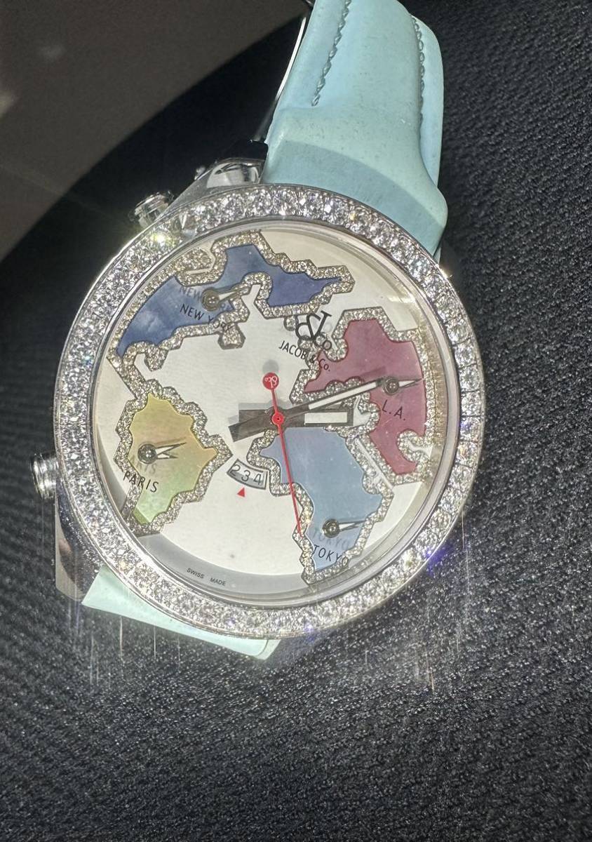 Jacob&co Jacob five time zone original diamond world map 47mm wristwatch five time zone