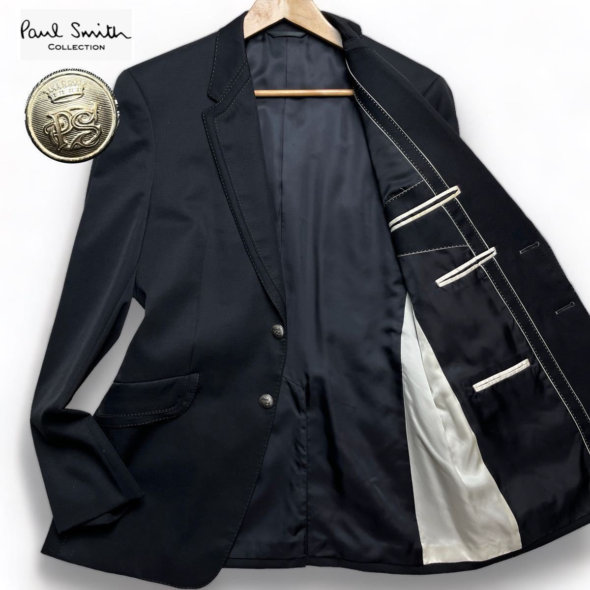 未使用級/XL ●Paul Smith COLLECTION ポールスミスコレクション ●銀ボタン ステッチ テーラードジャケット ビジネス スーツ ブラック 黒