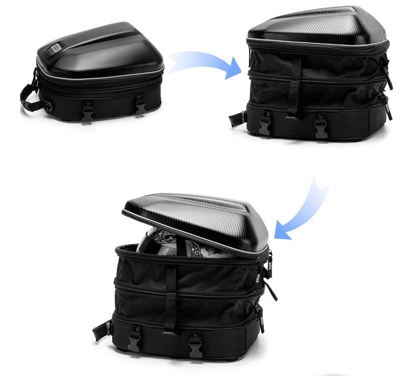 新品防水 耐久性 黒 GS バイク用 拡張機能あり 炭素繊維拡張機能あり リュックサック シートバッグの画像6