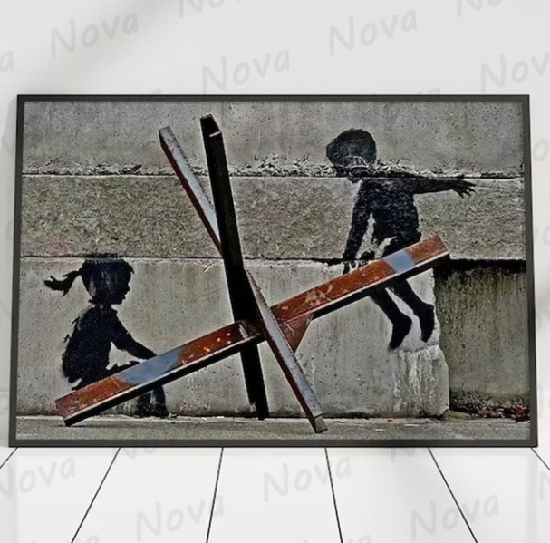  C3002 Banksy バンクシー キャンバスアートポスター ストリートアート ポップアート 50×70cm イラスト インテリア 雑貨 海外製 枠なし E_画像1