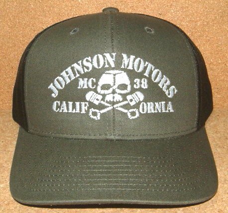限定入荷 新品 Johnson Motors ジョンソンモータース 刺繍入り メッシュキャップ (緑×黒) スカル ピストン ホットロッド バイカー 帽子_画像4