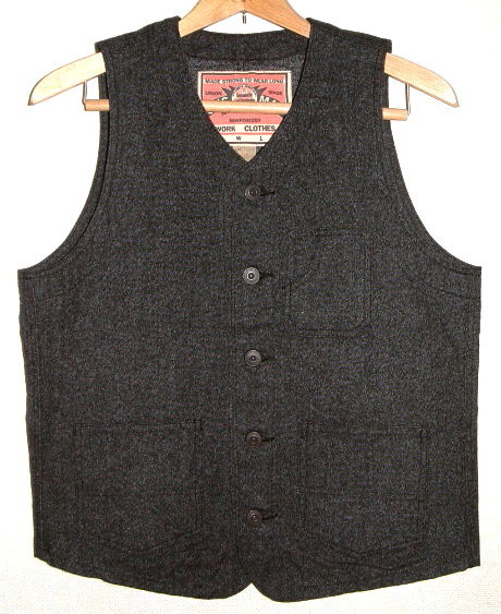 新品 CUSHMAN クッシュマン 1930's ビンテージ 肉厚 コットン ブラック シャンブレー生地 ワーク ベスト (XLサイズ/黒) ジャケット シャツ