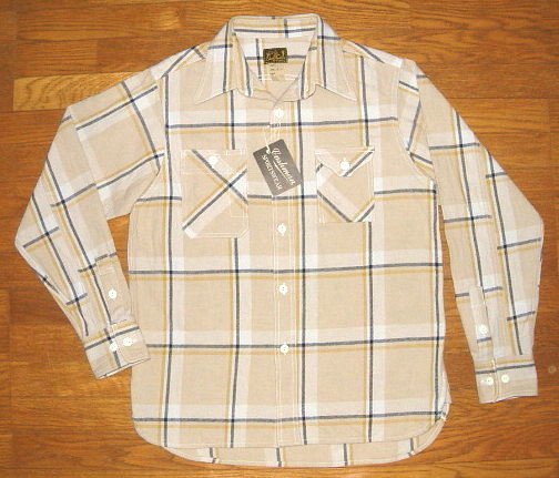 新品 CUSHMAN クッシュマン 1930's ビンテージ 肉厚 コットンネル生地 チェック柄 長袖 ワークシャツ (Mサイズ/ベージュ) 茶 ネルシャツ