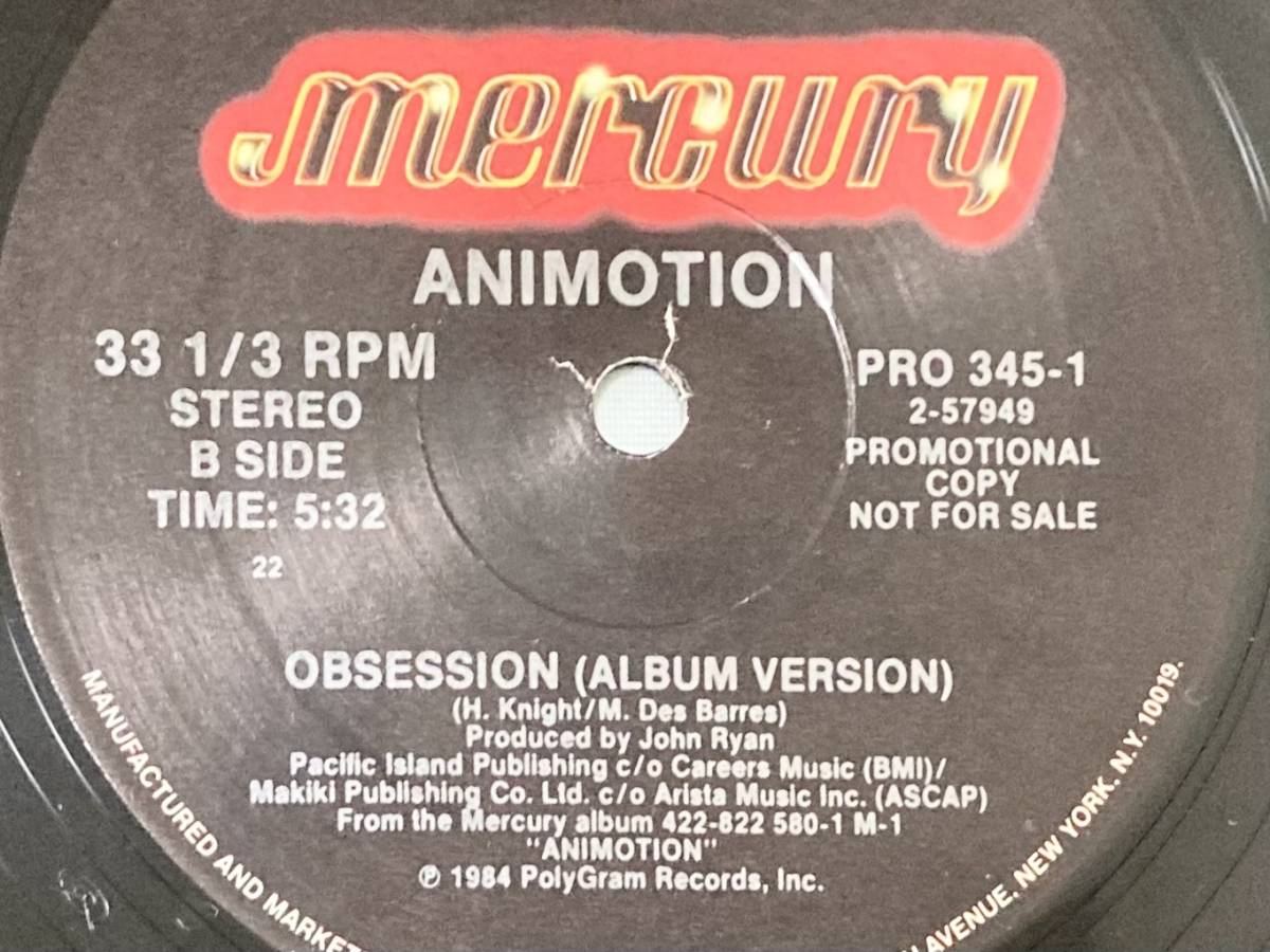 【80's】Animotion / Obsession （1984、Promo 12inch Maxi-Single、US盤、Obsession (Special AOR Mix by Bob Schaper, John Ryan)）_画像3