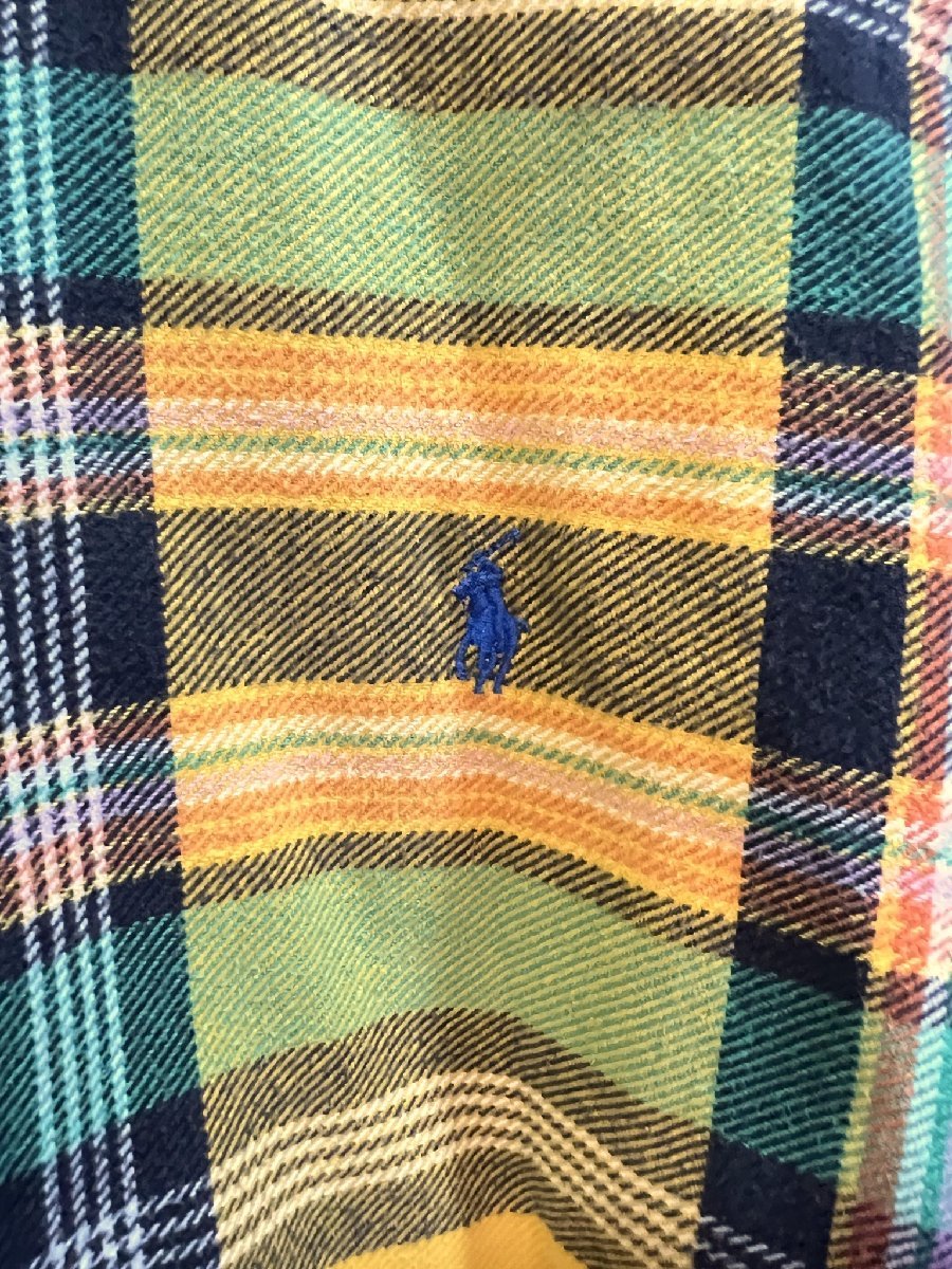 ポロラルフローレン ヘビーネルシャツ L メンズ イエロー POLO RALPHLAUREN ワンポイント ポニー刺繍 ヘビー フランネル_画像2