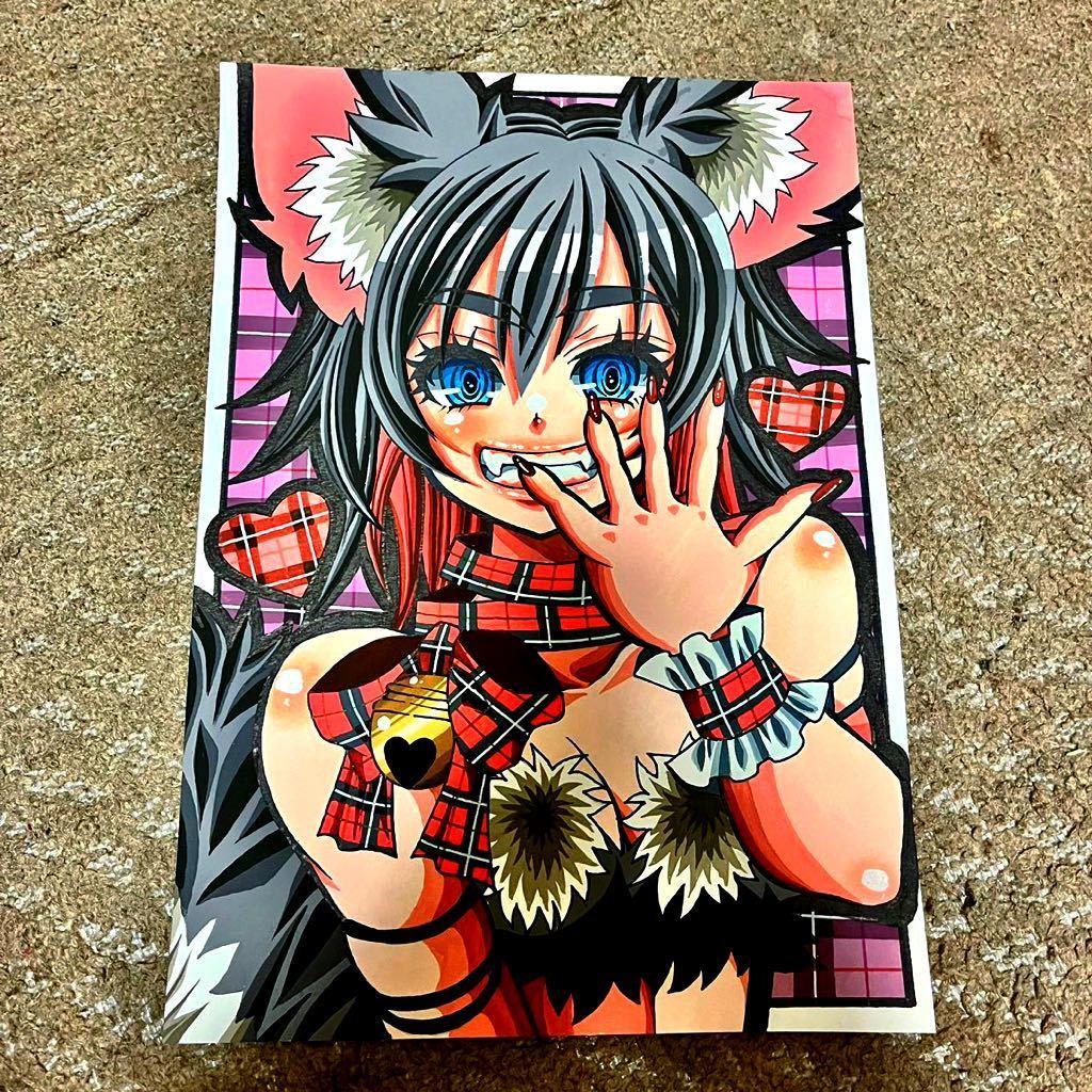 ○同人手描きイラスト○オリジナル・創作 黒猫 女の子○A4サイズ ○同人手描きイラスト○オリジナル・創作 黒猫 女の子○A4サイズ