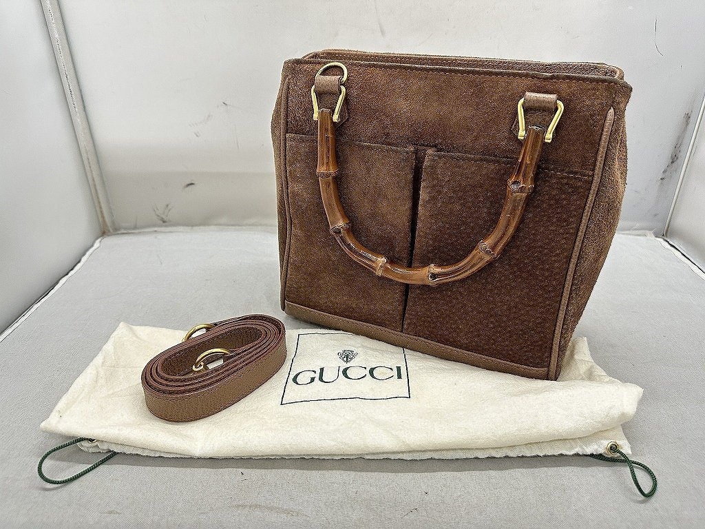 通販激安】 スエードレザー GUCCI グッチ バンブーライン ブラウン