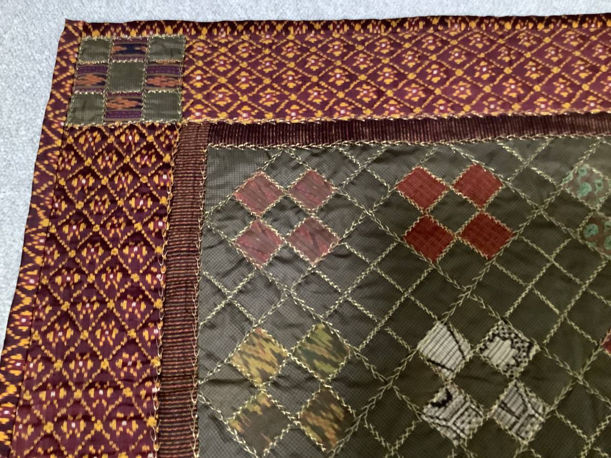 タイシルクマットミーと日本の古布使用のタペストリー　60.5×73cm_画像2