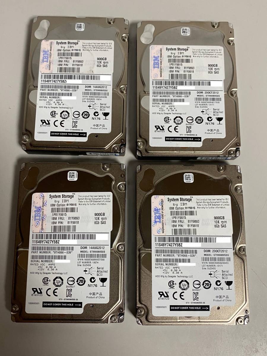 送料無料 4個セット フォーマット済み IBM 900GB 10k(10000RPM) SASHDD ST9900805SS-IBM / 9TH066-039_画像1