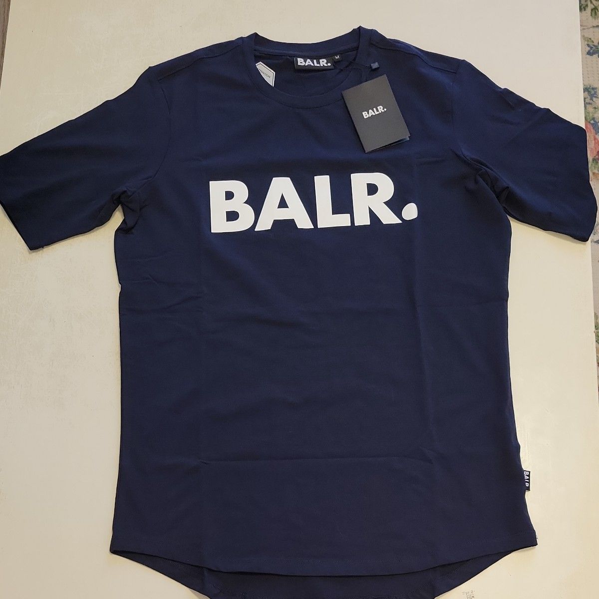 ネイビー【Ｍサイズ】BALR. ボーラー ロゴ プリント 半袖シャツ-
