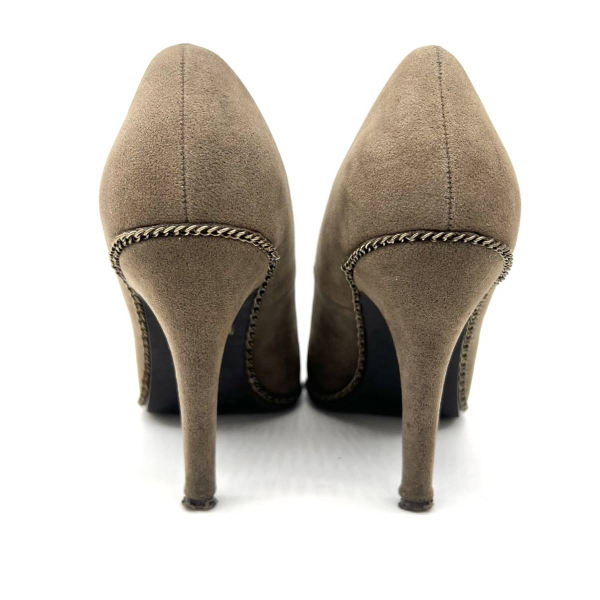  regular price 13490 jpy unghrid Lady Like Ungrid check combination pumps suede shoes heel M 24 74KHK khaki gray autumn lady's 