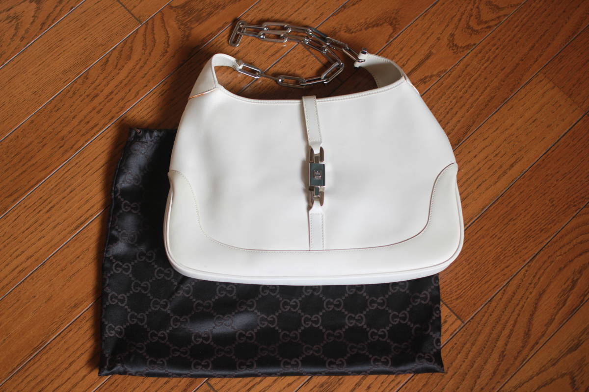 グッチ GUCCI ショルダーバッグ ジャッキー レザー ホワイト チェーン