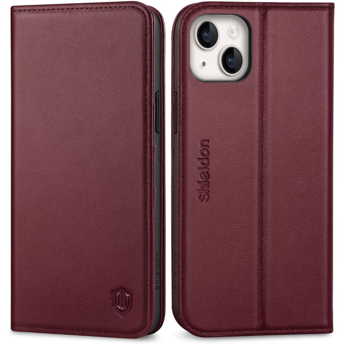 最高級天然牛革★iPhone15 Plus 手帳型ケース★レザー 本革 送料無料★ワインレッド携帯電話、スマートフォン