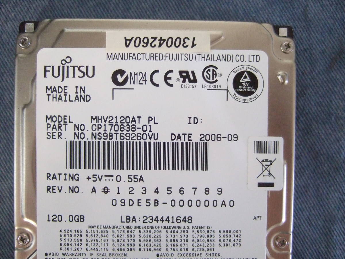 2.5インチ HDD 120GB Fujitsu MHV2120AT PL ノート用_画像3