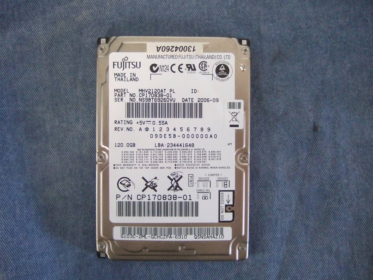 2.5インチ HDD 120GB Fujitsu MHV2120AT PL ノート用_画像1