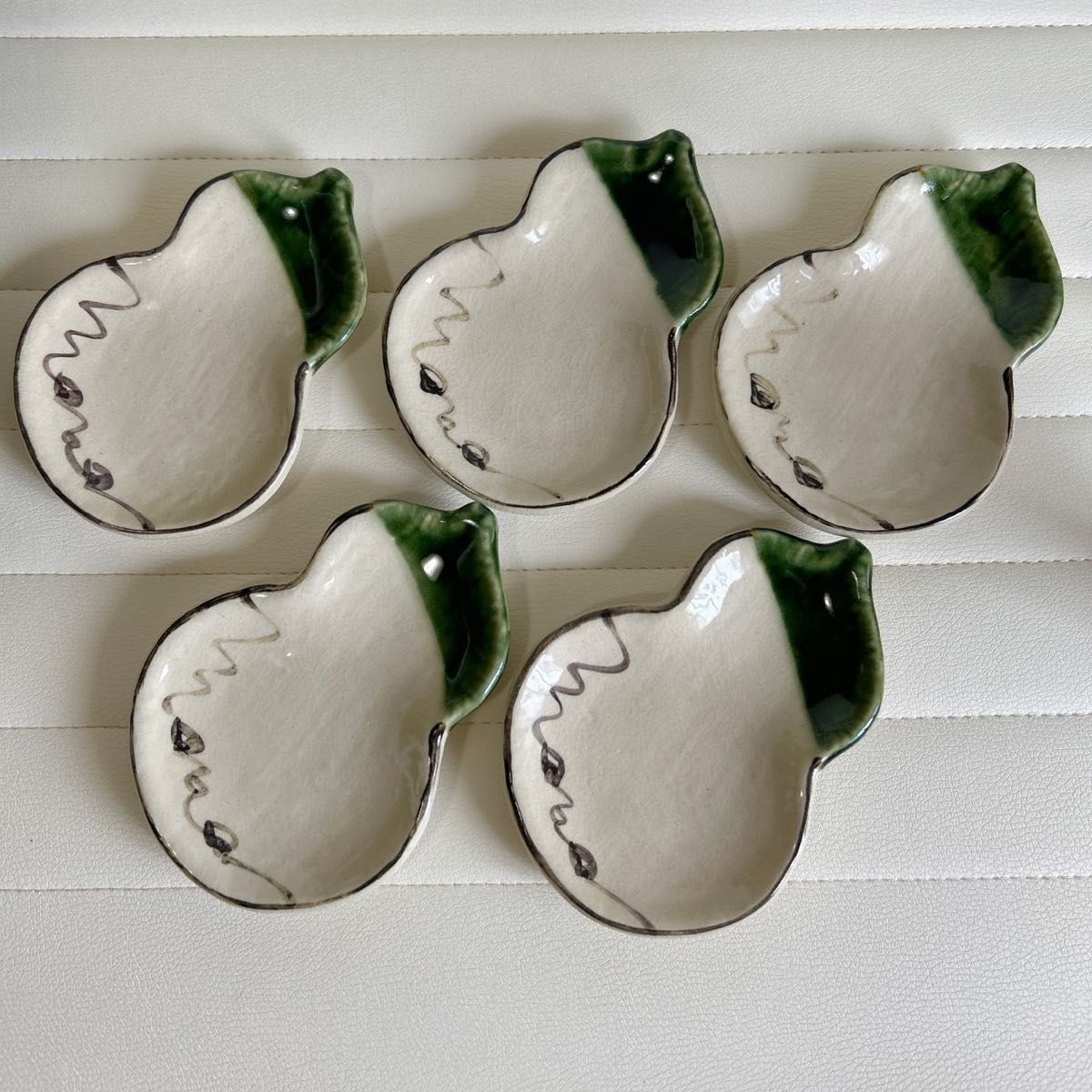 織部焼　源水造　瓢箪型銘々皿　5枚セット　ひさご　小皿　瓢　茶道具