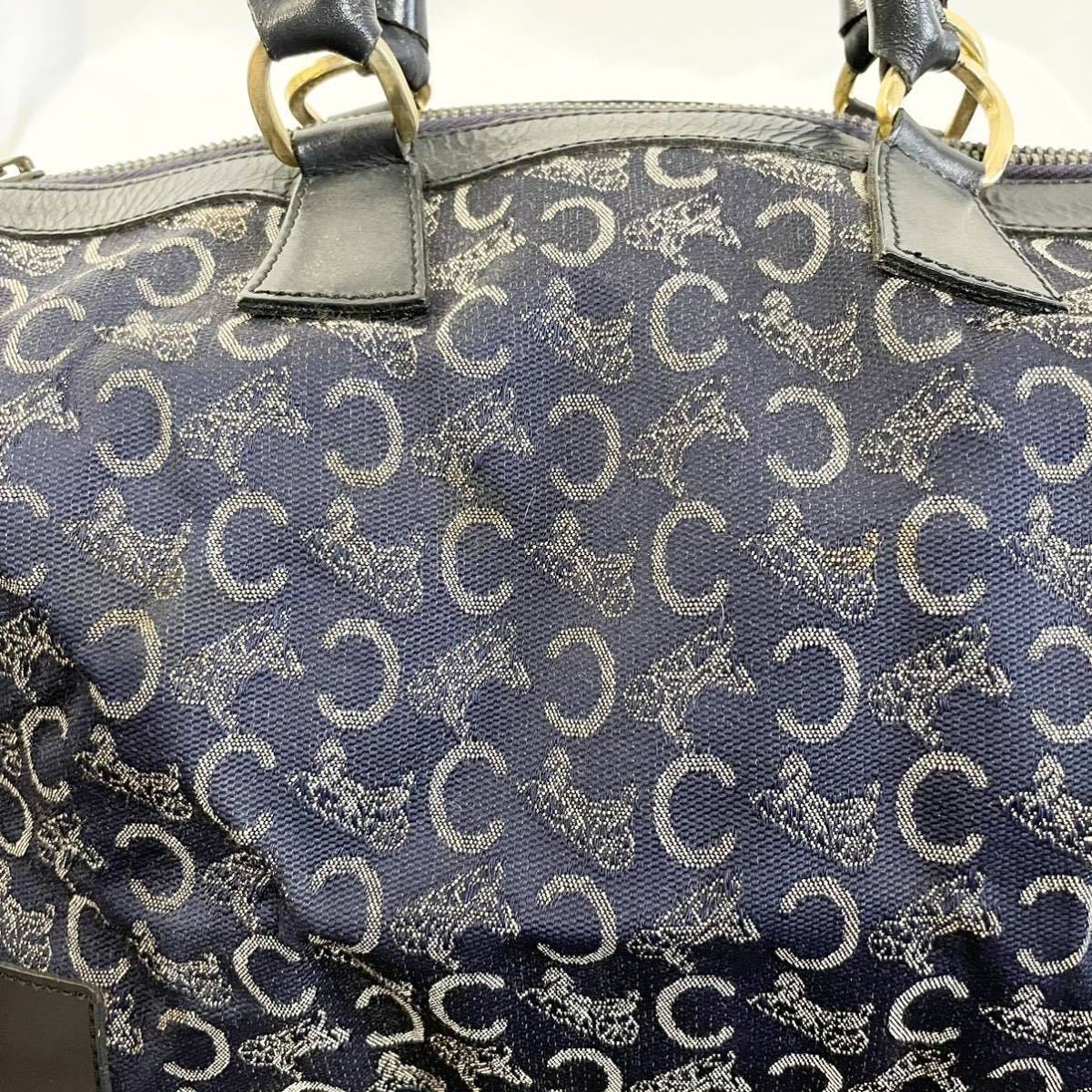 正規品 セリーヌ  ミニボストン ハンドバッグ キャンバス 青 ブルー 紺 ネイビー カバン 鞄