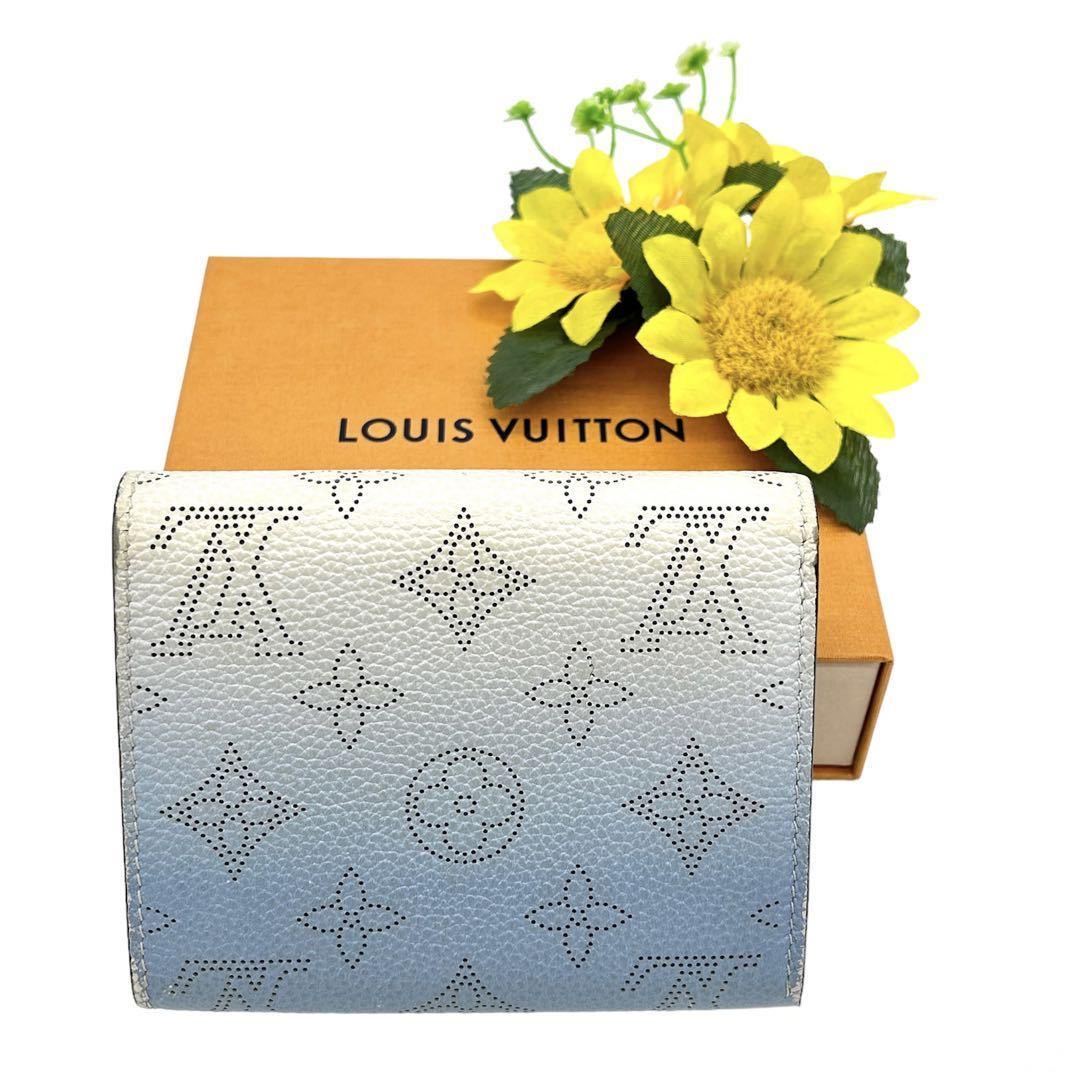 【美品!!】LOUIS VUITTON ルイヴィトン マヒナ コンパクト ポルトフォイユ イリス 二つ折り財布 グラデーションブルー ブランド 鑑定済み■