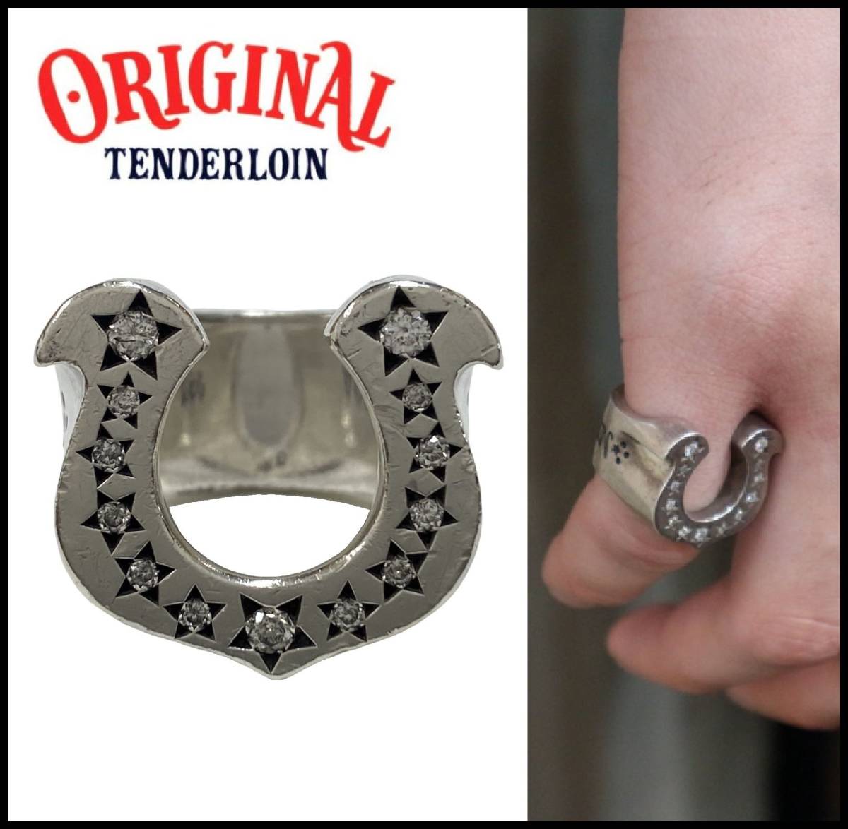 ★名作★ TENDERLOIN テンダーロイン T- HORSE SHOE RING STONE シルバー ダイヤモンド ホースシュー 馬蹄 リング 指輪 10号 スカル ダラー