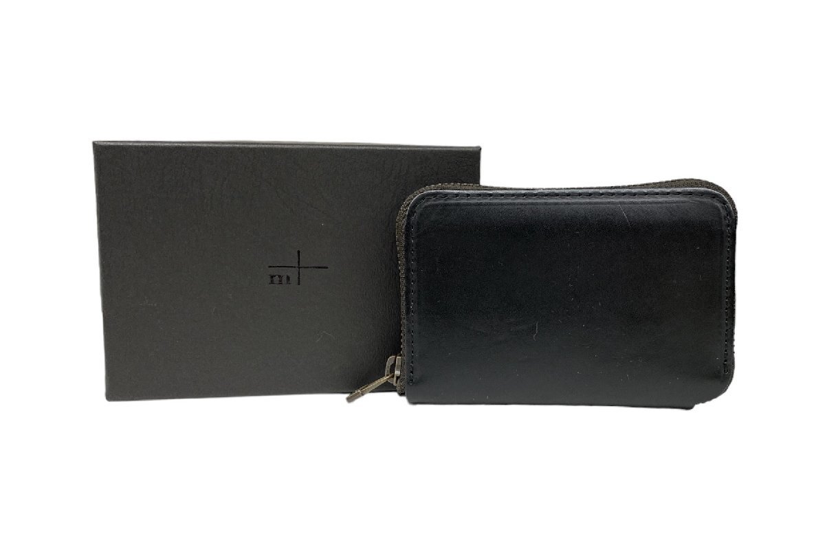 m+(エムピウ) ミニウォレット 二つ折り 財布 レザー ラウンドジップ 本革 ZNZ_blk ブラック メンズ/025