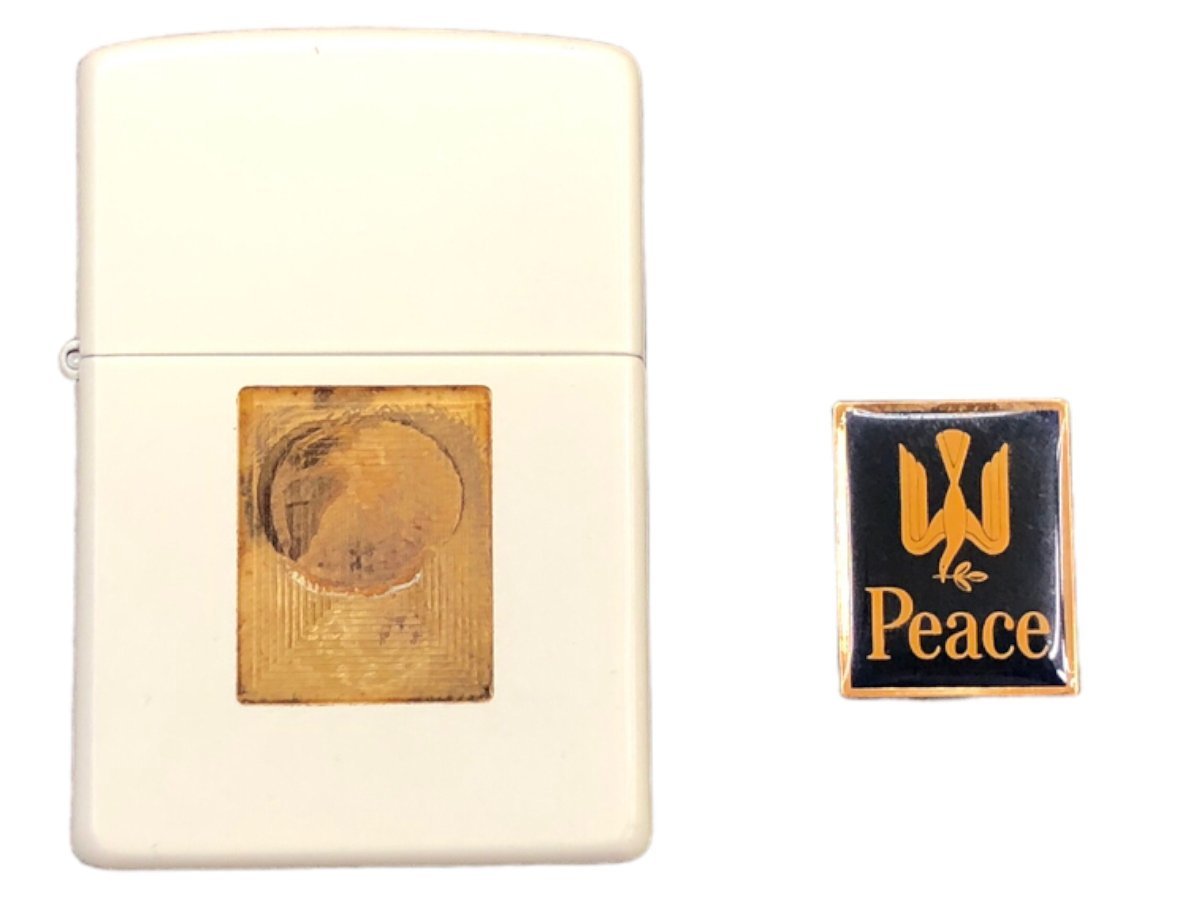 zippo (ジッポー) オイルライター Peace ピース タバコ 煙草 非売品 2000年製 アイボリー 雑貨 /004
