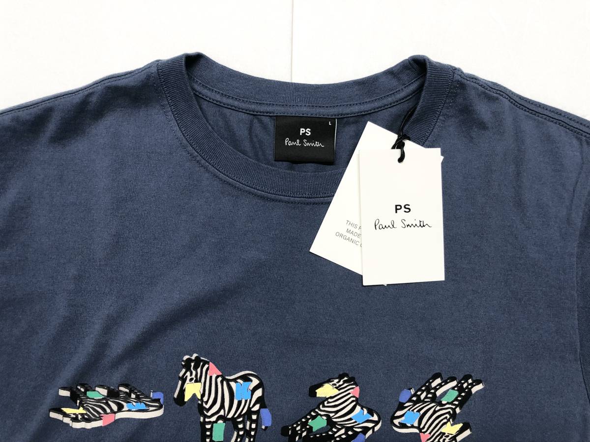 ○★訳有り 新品未使用　PS Paul Smith（ピーエス ポール・スミス）　ゼブラプリントTシャツ　L　ブルー系★○_画像3