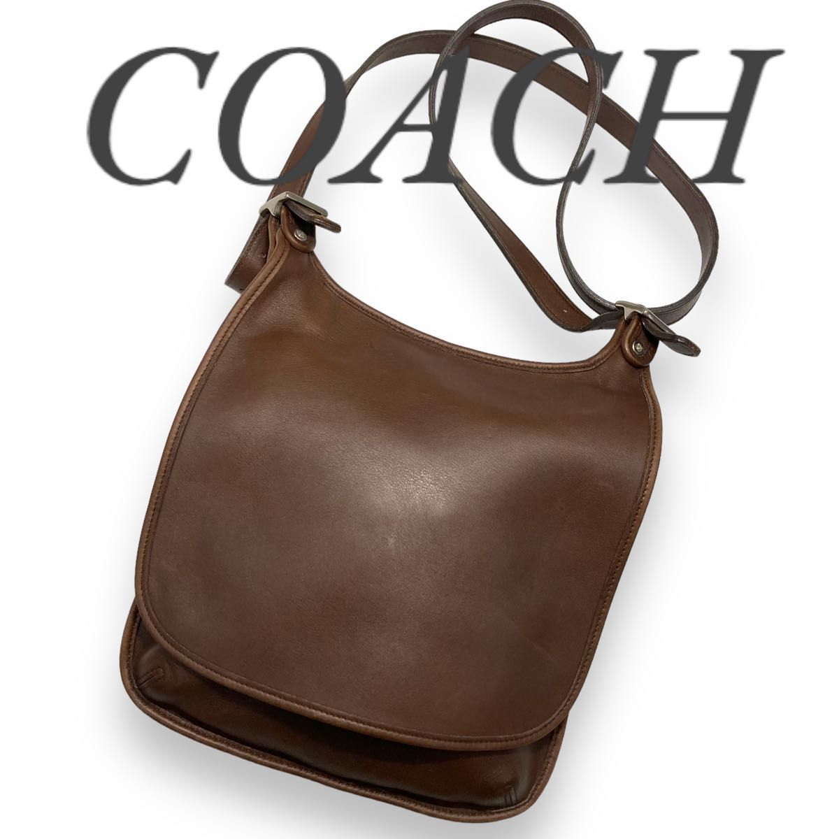 美品 OLD COACH 9135 ぺったんこ レザー ショルダーバッグ 黒