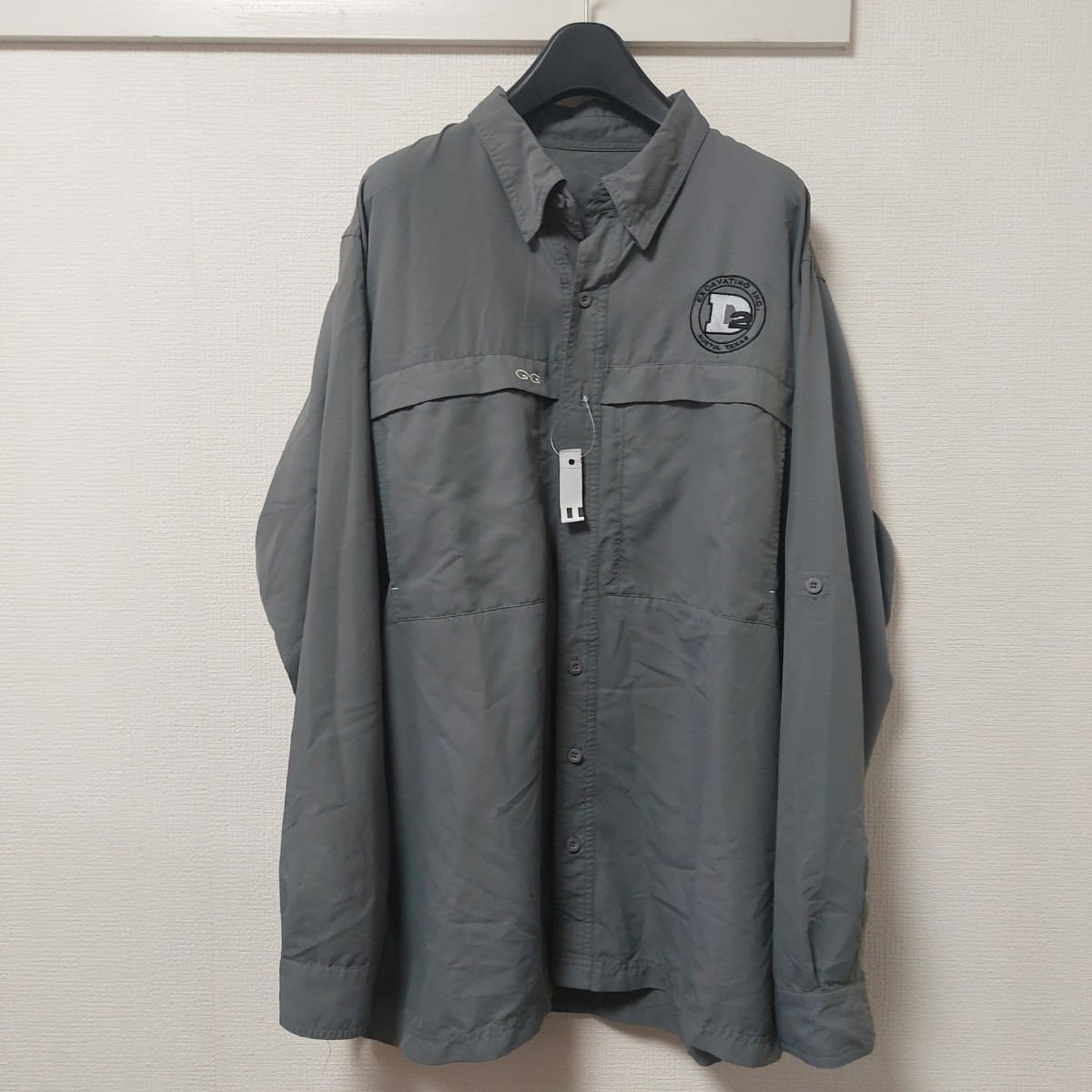 GAME GUARD 企業系 長袖シャツ アウトドアシャツ メンズ XL グレー系 EXCAVATING AUSTIN TEXAS フィッシングシャツ 05H2202mel