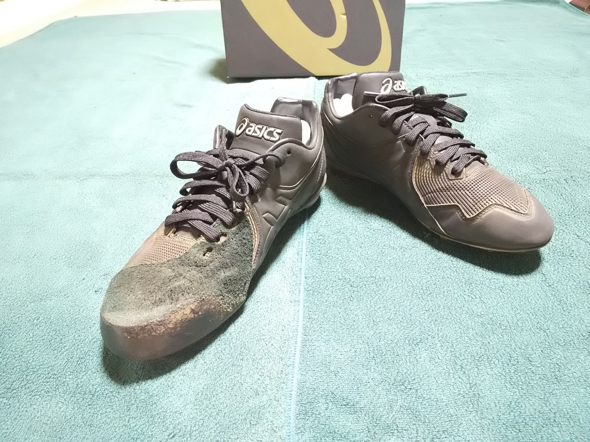 Ｐ革付き 26.5 アシックス 野球 スパイク 黒色 ブラック 26.5cm スパイクシューズ P皮付き asics 26.5センチ BLACK 黒色 P革付き_画像6