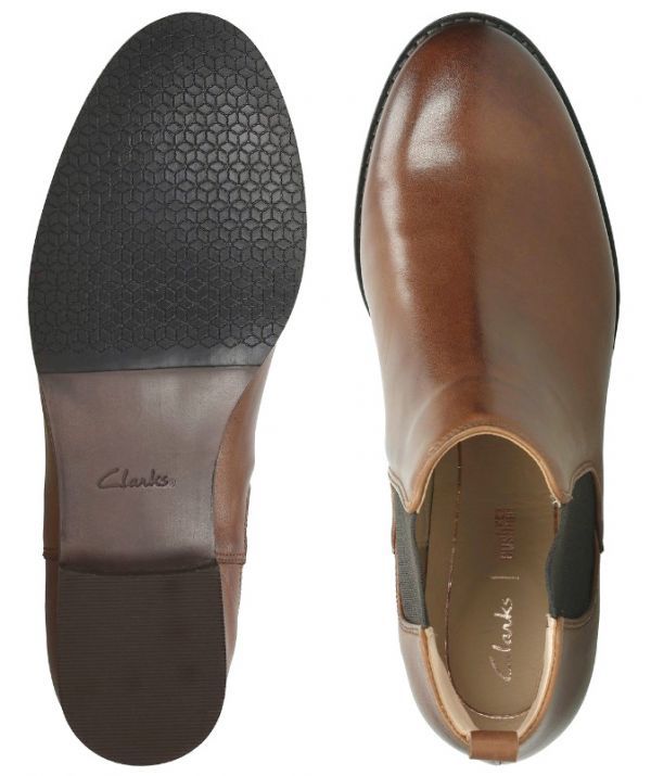 Clarks 26cm ブーツ タン ブラウン サイドゴア レザー 革 チェルシー アンクル ブーティー パンプス フォーマル バレエ AA61_画像10