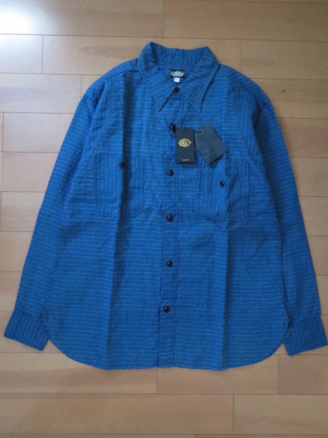 送料無料 超特価即決 人気希少完売サイズ BLACK SIGN Indigo Border Triple Patch Shirt Pure Indigo 44 XXL 2XL 新品未使用 タグ付 日本製_送料無料 新品未使用タグ付 撮影採寸で開封