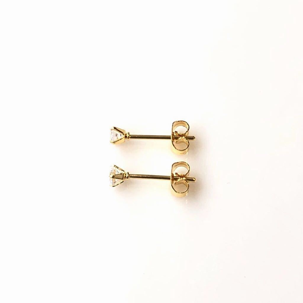  new goods 316l surgical stainless steel AAACZ diamond earrings 3mm Gold yellow gold unisex gold surgical 18kgp free shipping 