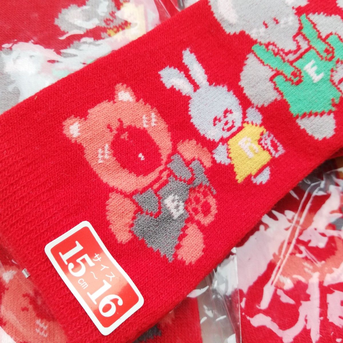 昭和レトロ　動物柄　女児靴下　3足セット　15-16 日本製　赤色ソックス