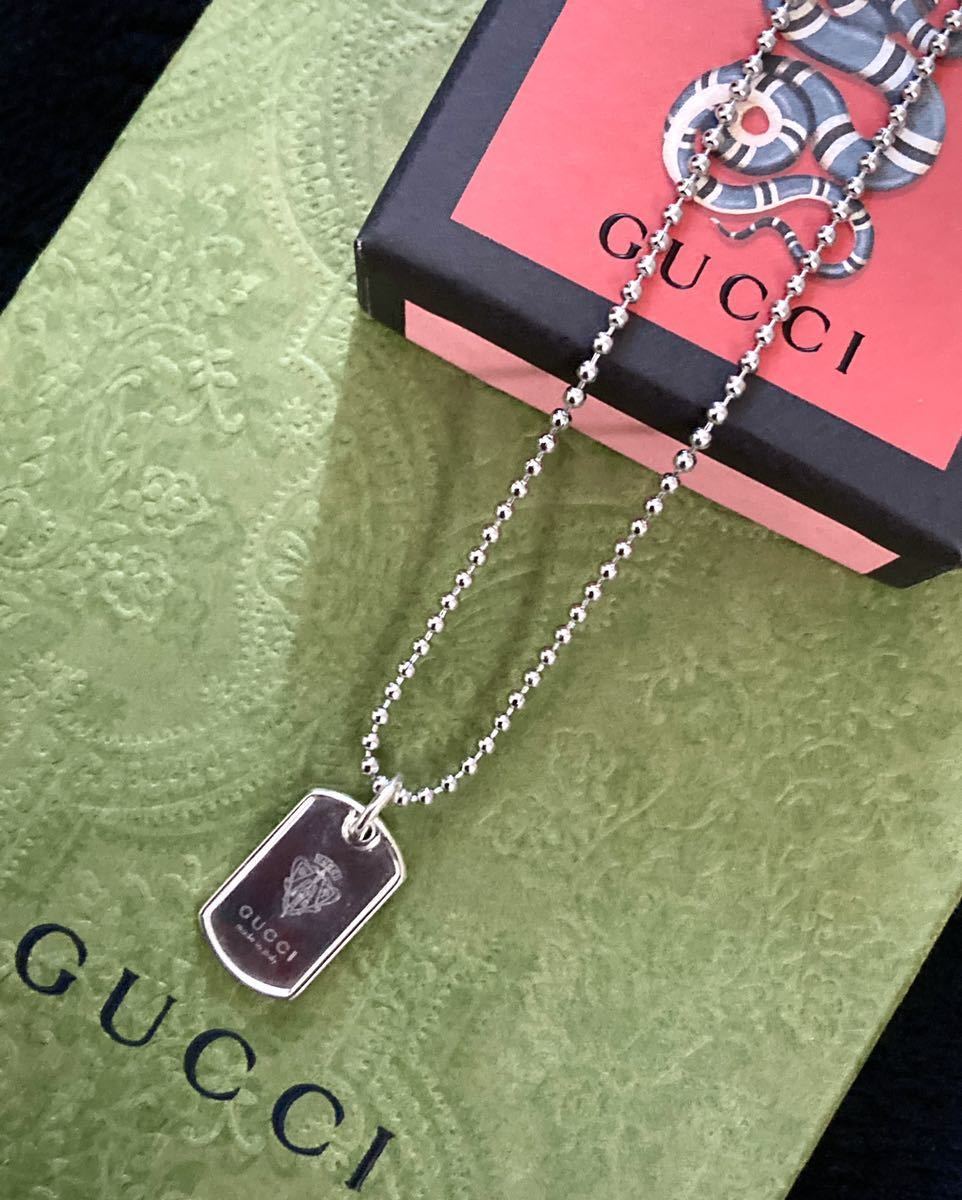 【即決/送料込み】美品 GUCCI/グッチ ミニクレストチャーム/ドッグタグ ネックレス/ ペンダント(チェーン2種)_画像1