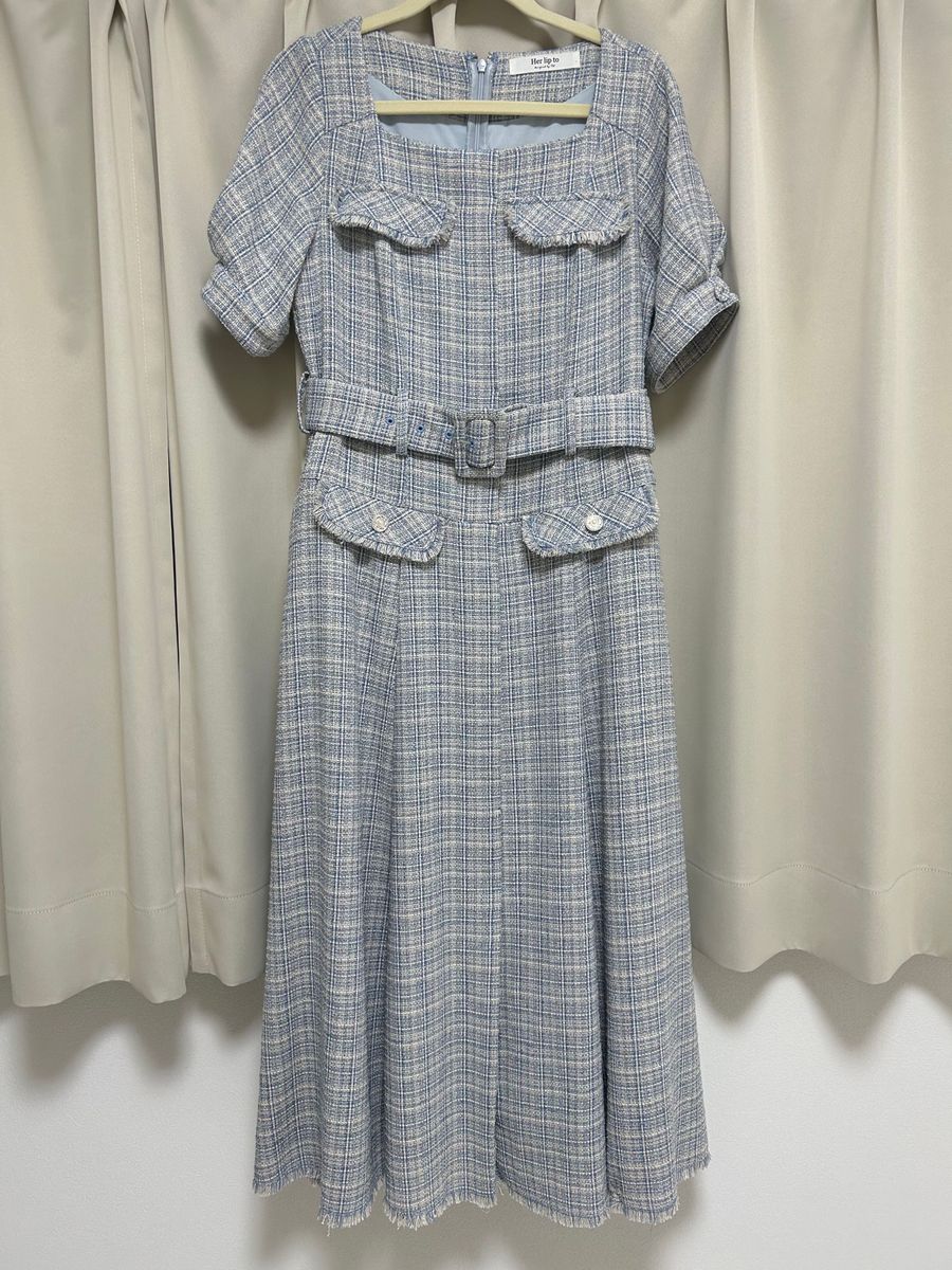 新品未使用タグ付き】Classic Tweed Belted Dress-