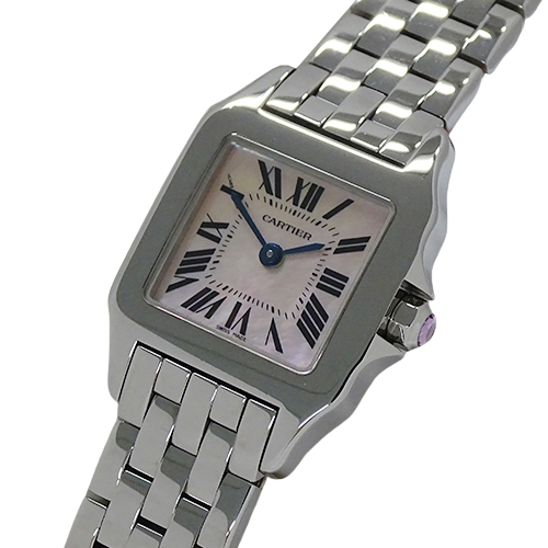 カルティエ Cartier 時計 レディース ブランド サントス ドゥモワゼル SM ピンクシェル クオーツ QZ ステンレス SS W25075Z5 磨き済み