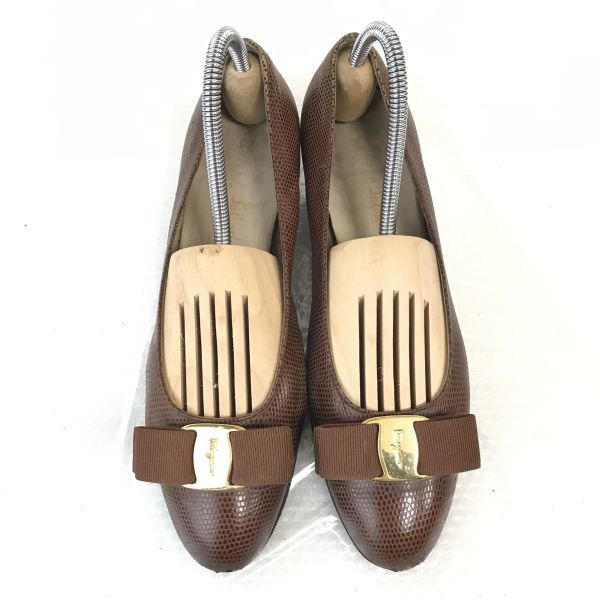 サルヴァトーレフェラガモ★リボンパンプス【6.5C/23.0-23.5/茶/BROWN】レザー/靴/sandal/Shoes/pumps◆pQ-528_画像7