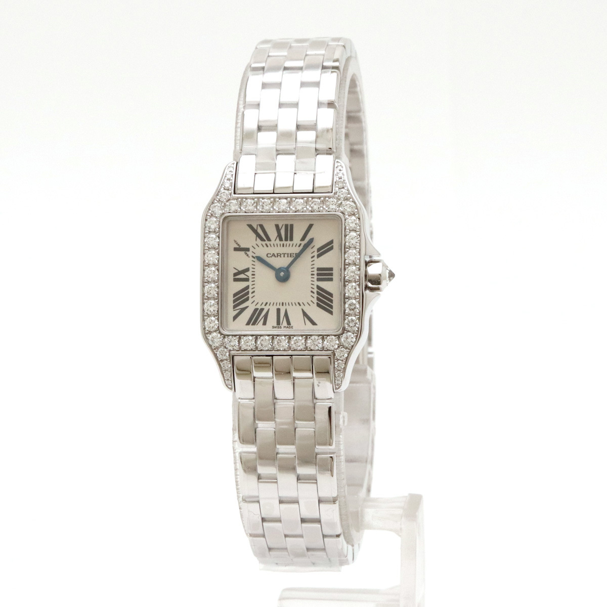【OH・新品仕上げ済】Cartier カルティエ サントスドゥモワゼルSM K18WG ダイヤベゼル レディース 腕時計 QZ
