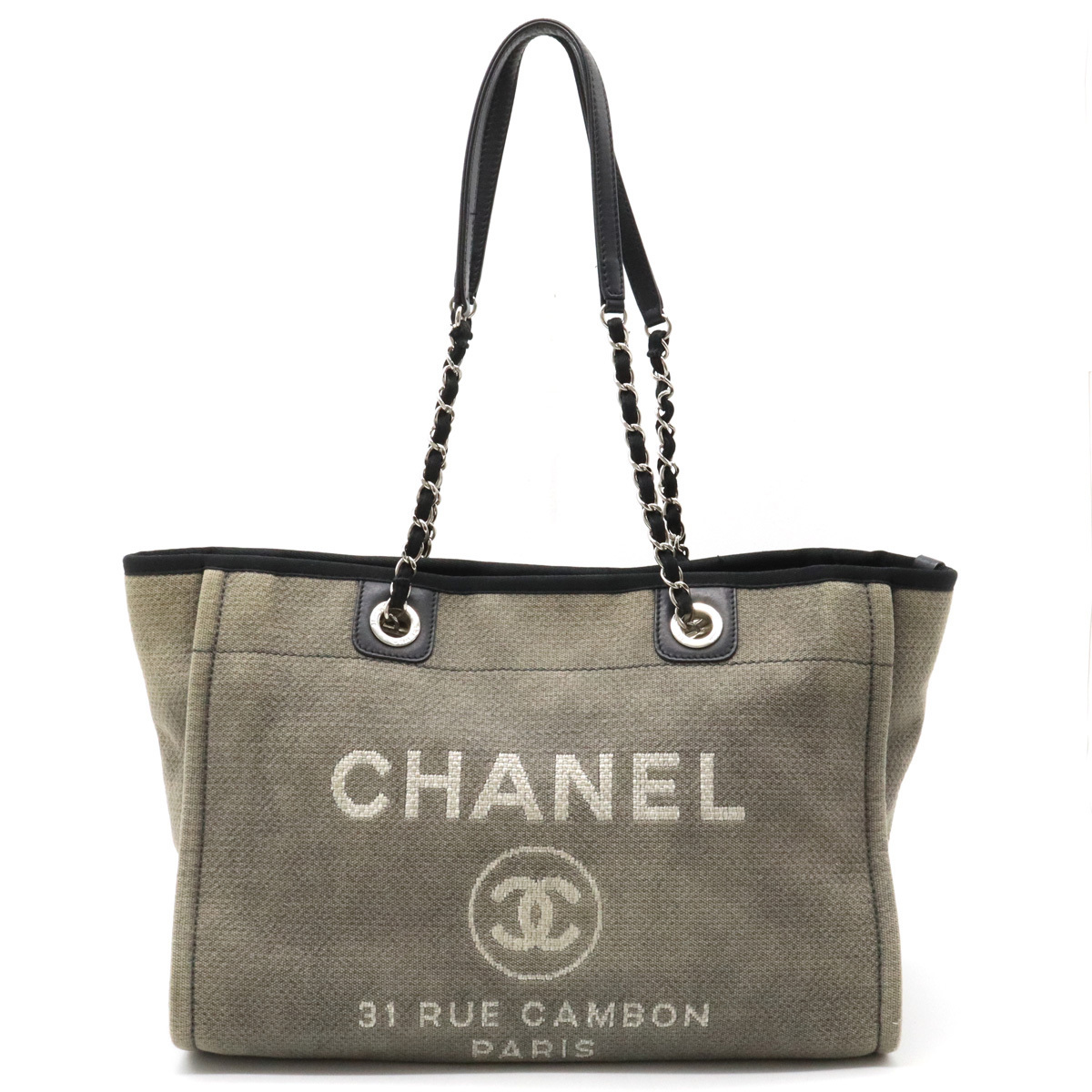 CHANEL シャネル ドーヴィルライン ミディアムトートMM トートバッグ ショルダーバッグ チェーンショルダー グレー_画像1