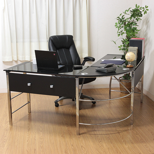 [ new goods ] glass PC desk L type PC personal computer Work desk table office desk study desk glass strengthen glass monitor L character L type l character l type black 