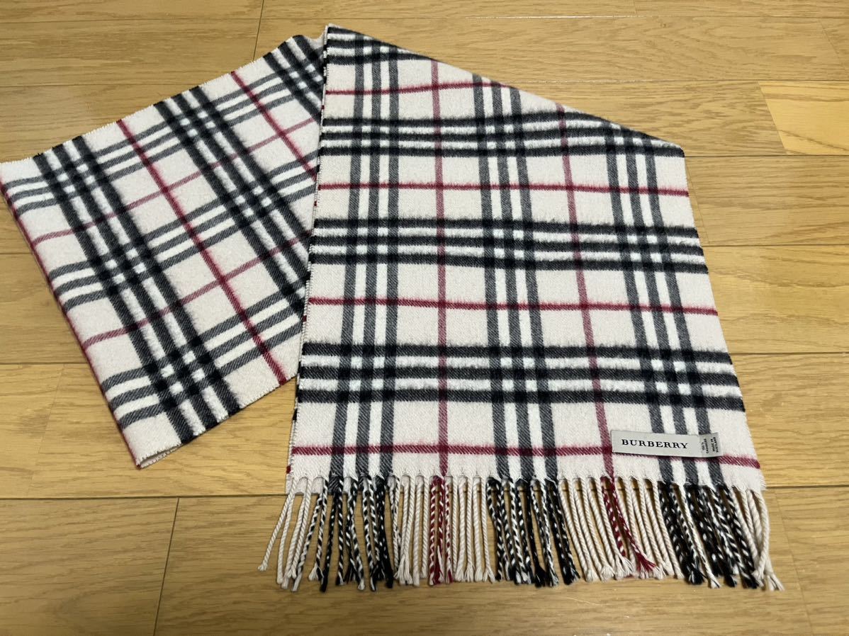 値段が激安 BURBERRY バーバリー マフラー カシミア100％ クリーム色系