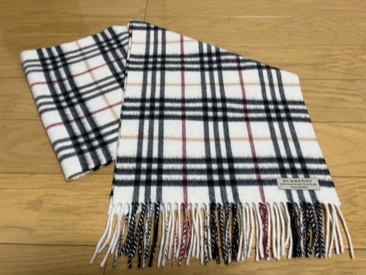 安価 BURBERRY バーバリー マフラー カシミア100％ アイボリー