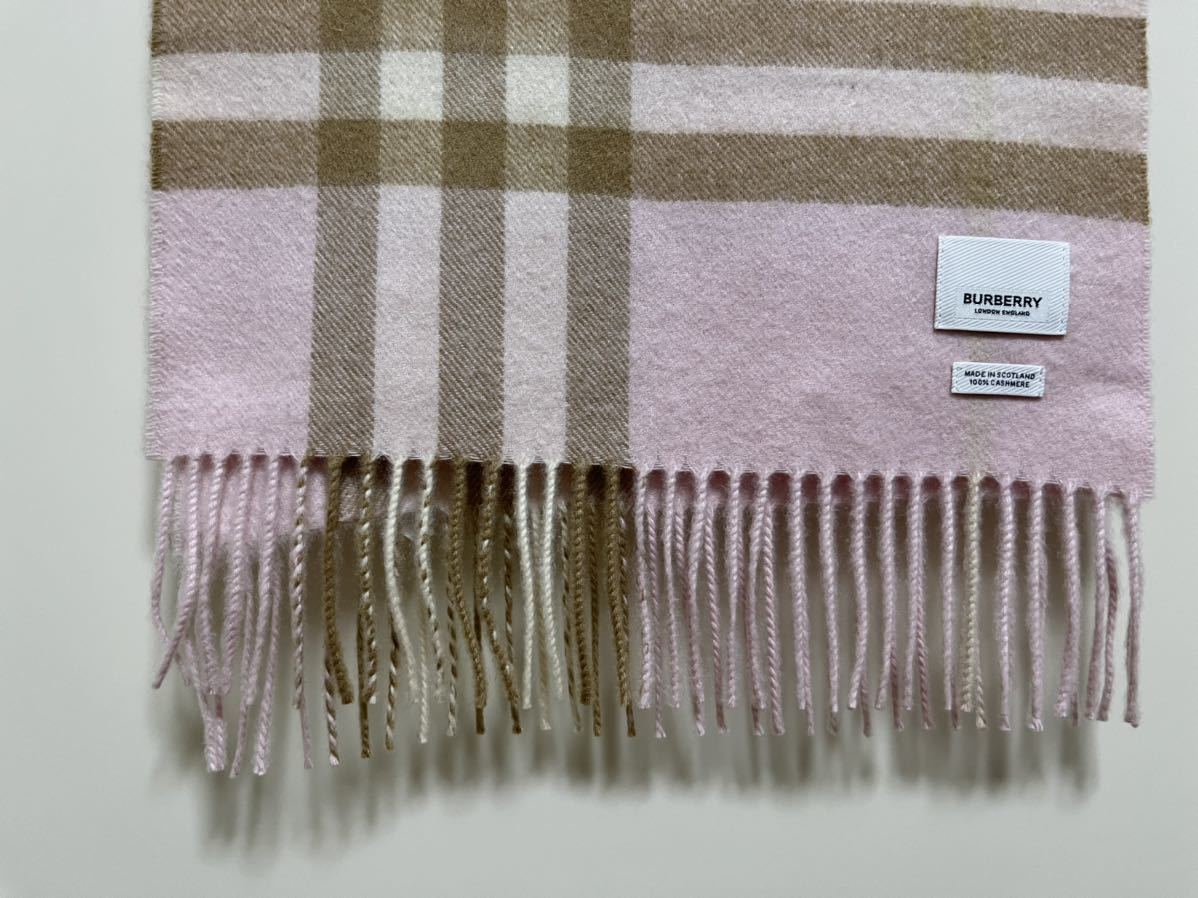 美品 BURBERRY バーバリー カシミヤ100% マフラー チェック ピンク