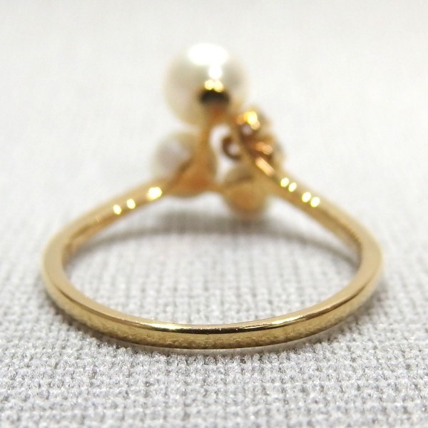  прекрасный товар *MIKIMOTO baby жемчуг бриллиант K18 кольцо 11 номер желтое золото кольцо жемчуг Mikimoto *
