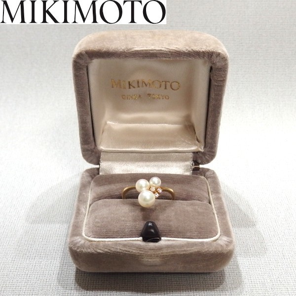 美品★MIKIMOTO ベビーパール ダイヤモンド K18 リング 11号 イエローゴールド 指輪 真珠 ミキモト★