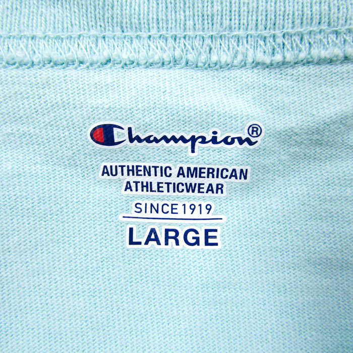 チャンピオン 半袖Tシャツ 無地 クルーネック 袖ロゴ コットン トップス メンズ Lサイズ グリーン Champion_画像2