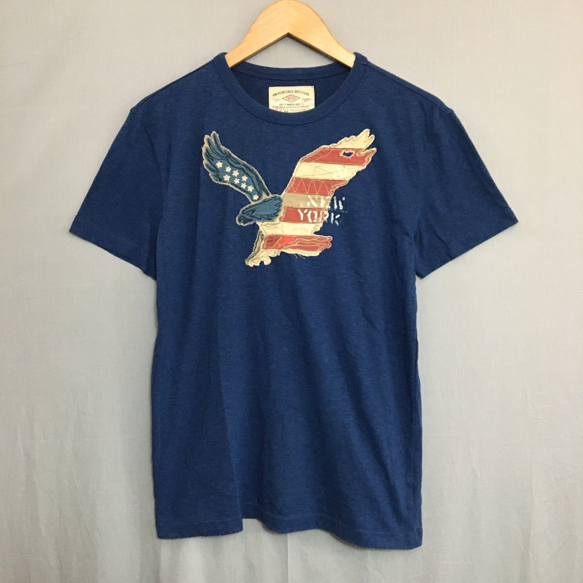 【美品】アメリカンイーグル AMERICAM EAGLE 半袖 Tシャツ ブルー ビッグロゴ アメリカ 星条旗 メンズ Sサイズ ビンテージ 風 ∬▽_画像2