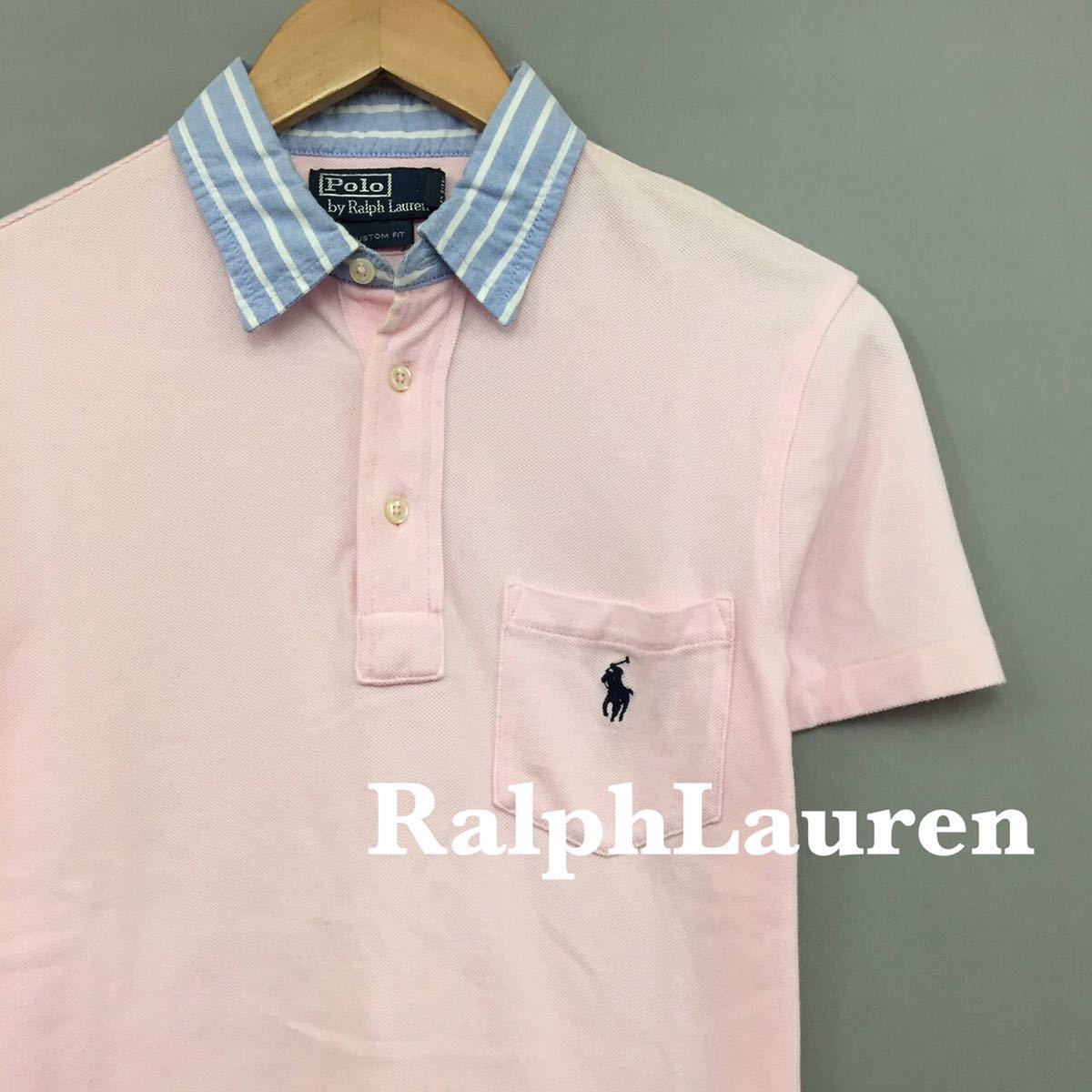 【美品 良品】ラルフローレンRalph Lauren 半袖 ポロシャツ 鹿の子 ピンク メンズ XSサイズ ♭▼_画像1