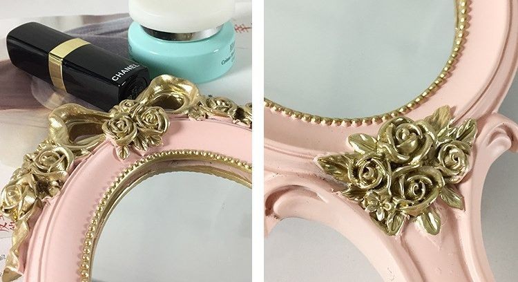 手鏡 パステルカラー バラの装飾 リボン付き アンティーク風 (ピンク)_画像3